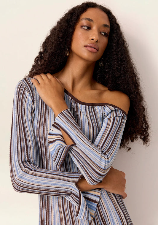 Selva Knit Off shoulder Dress- Aurea Blue