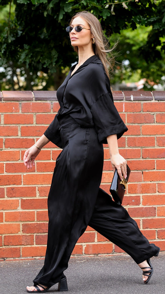 Sarita Bespoke Satin Shirt and Pants - full look