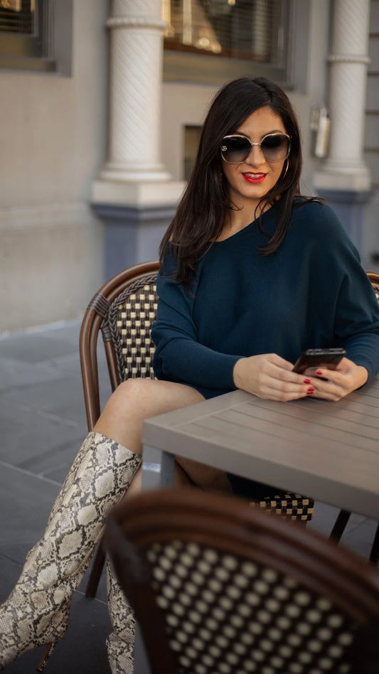 Winter Cotton Knit Midi Dress in Teal - alternate view