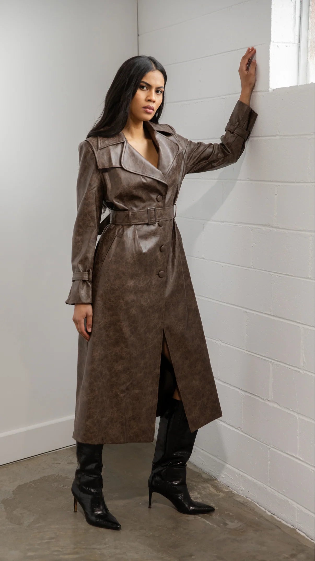 Bordeaux Faux Leather Trench Coat