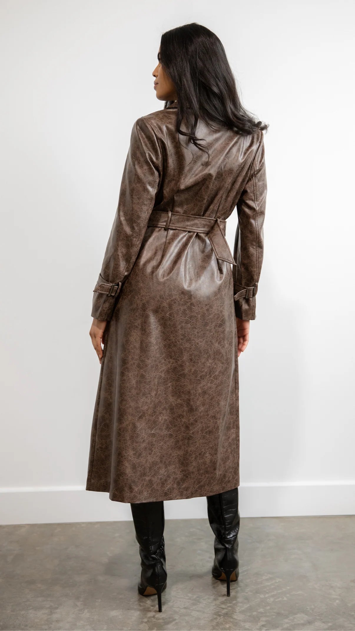 Bordeaux Faux Leather Trench Coat