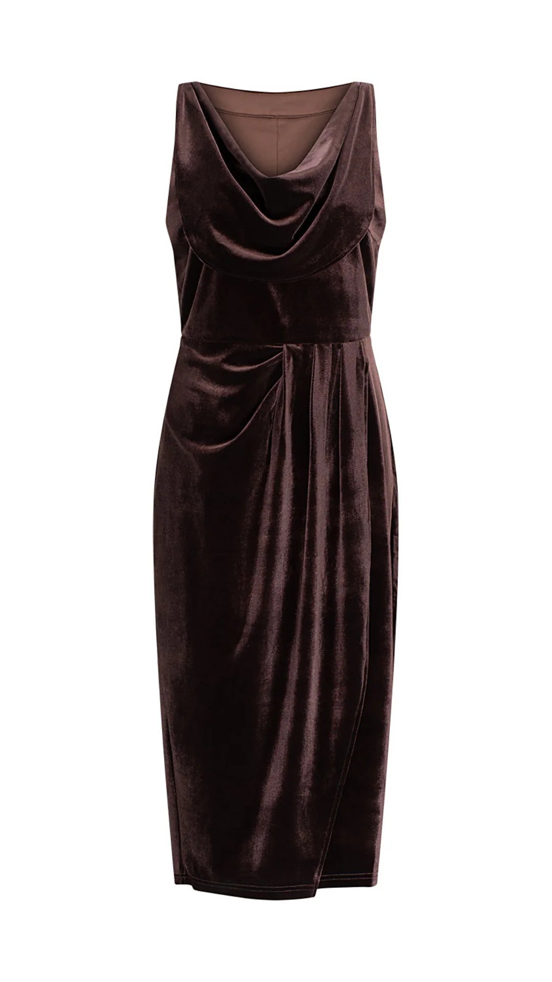 Emma Stretch Velvet Dress in Chocolate - alternate view