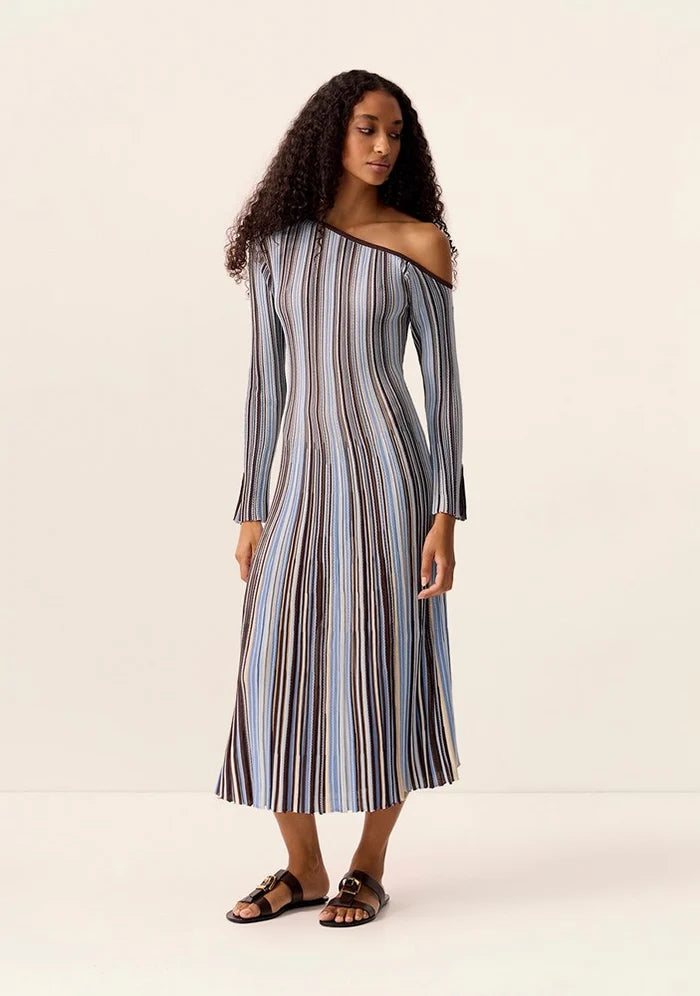 Selva Knit Off shoulder Dress- Aurea Blue