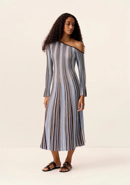 Selva Knit Off shoulder Dress- Aurea Blue