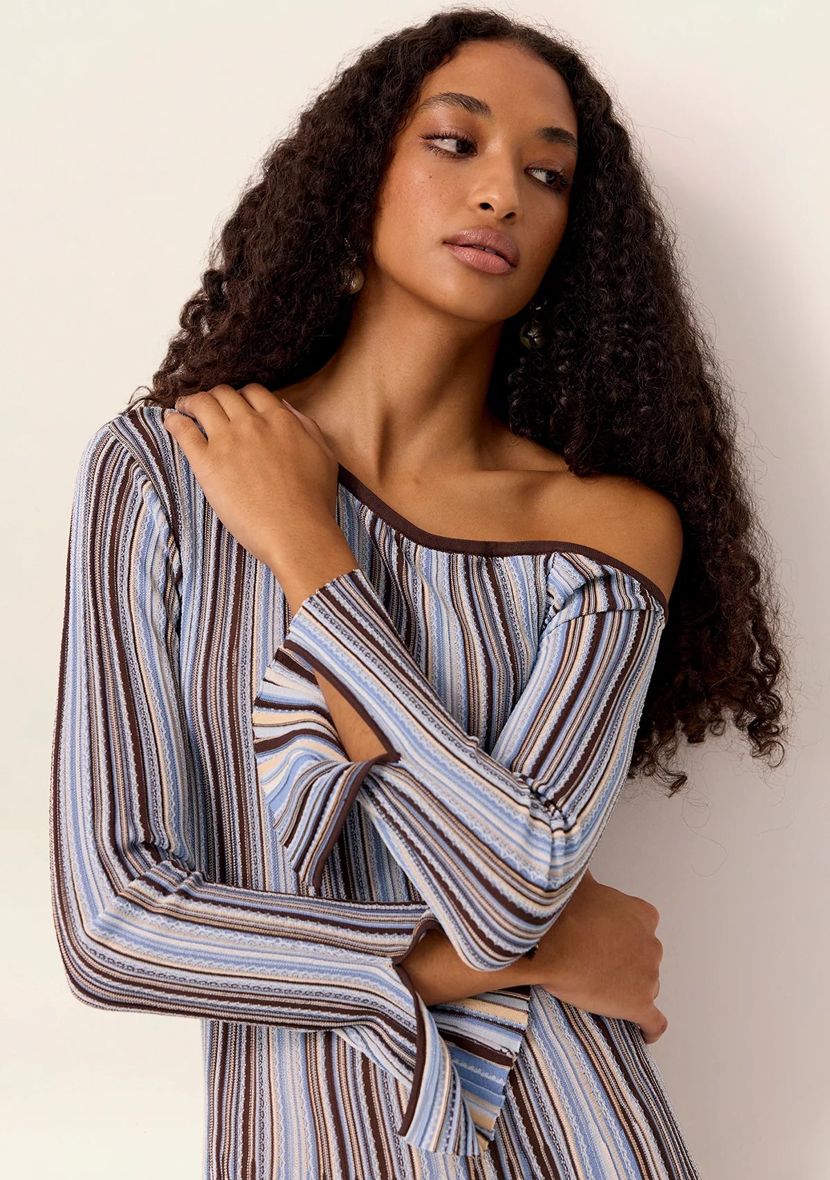 Selva Knit Off shoulder Dress- Aurea Blue