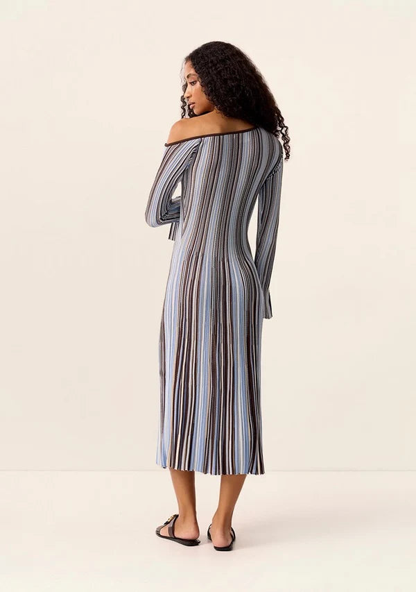 Selva Knit Off shoulder Dress- Aurea Blue