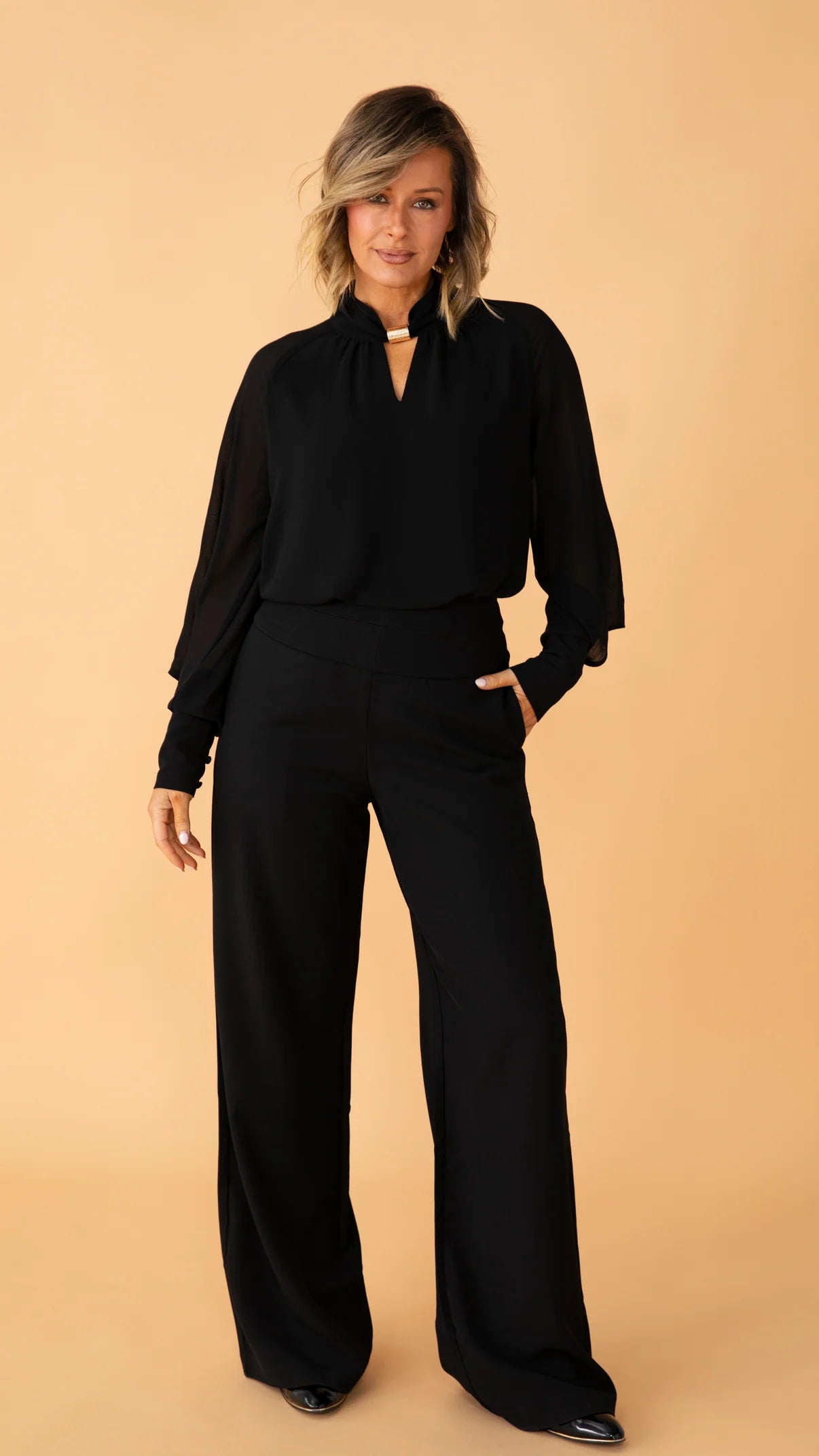 Midnight Reverie Chiffon Shirt - Black