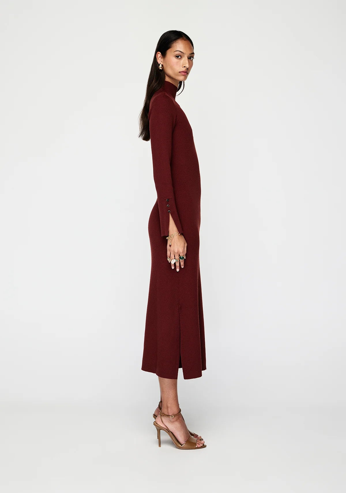 Vela Knit Dress in Cranberry - detail