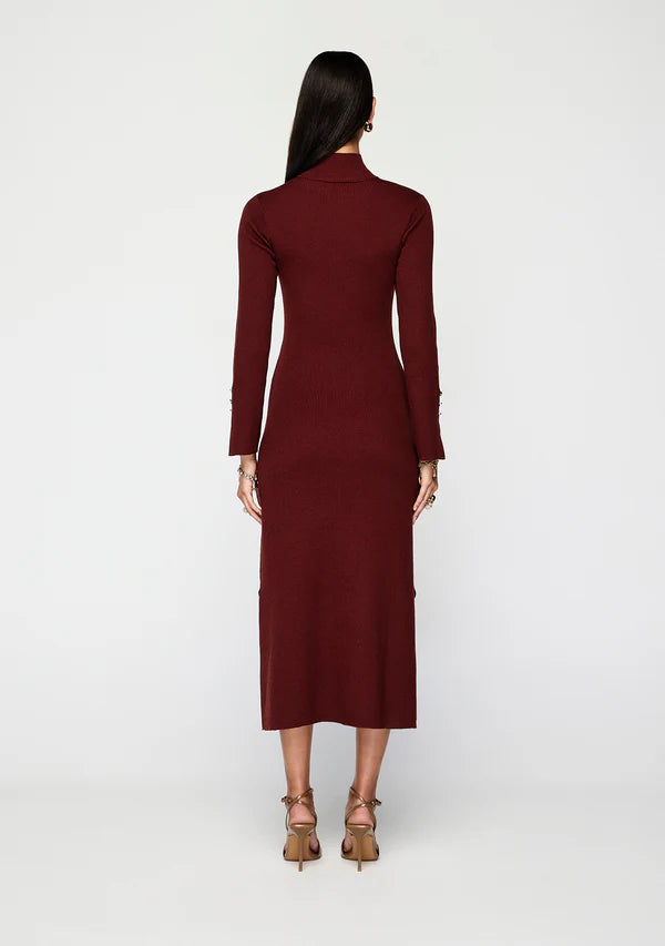 Vela Knit Dress in Cranberry - back view