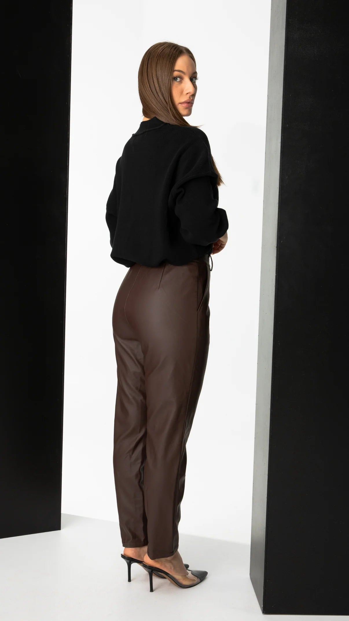 Onyx Faux Leather Pants in Chocolate - alternate view