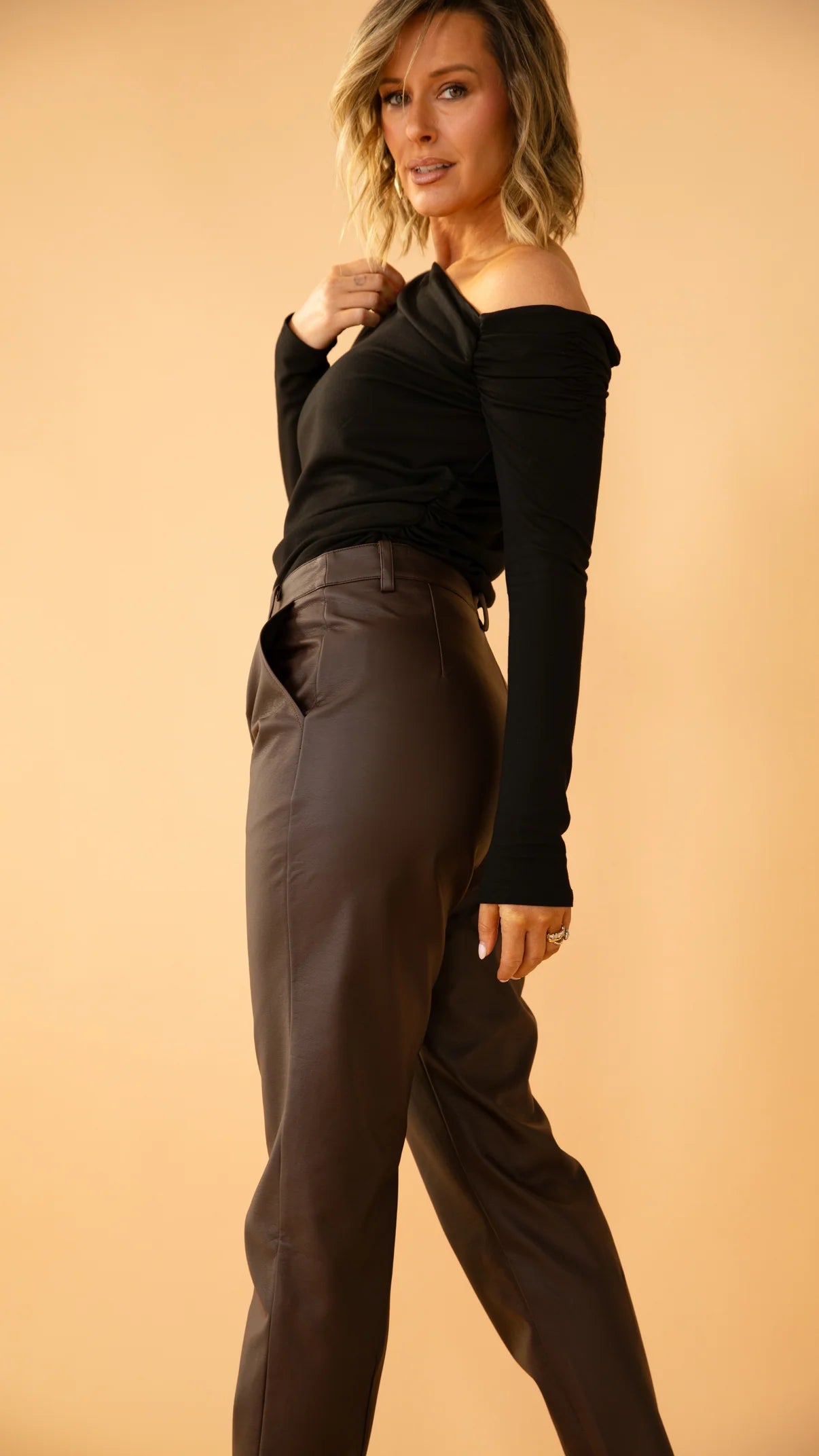 Onyx Faux Leather Pants in Chocolate - alternate view
