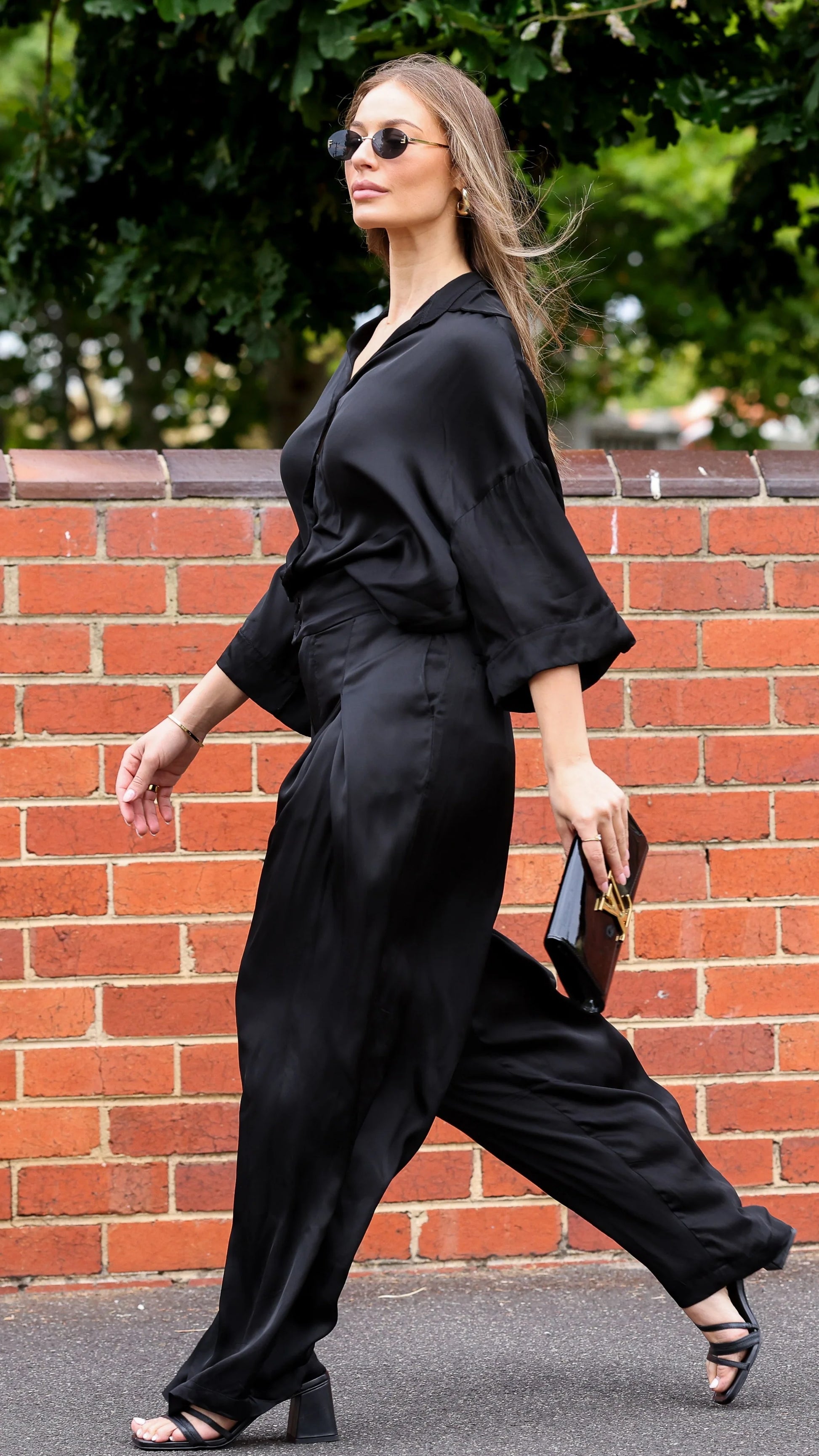 Sarita Bespoke Satin Shirt and Pants - full look