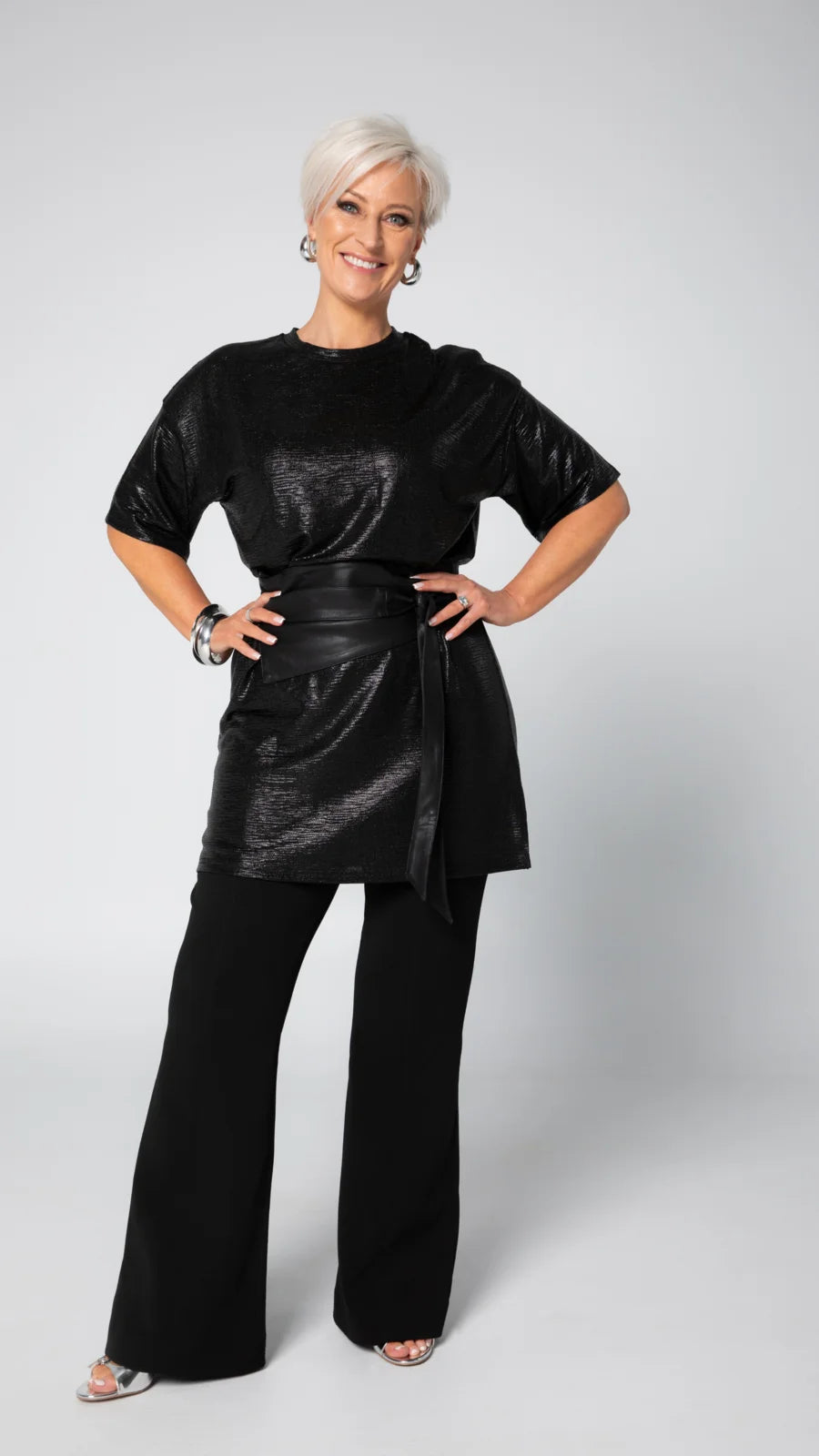 Sienna Sparkle Dress Top - Black - front