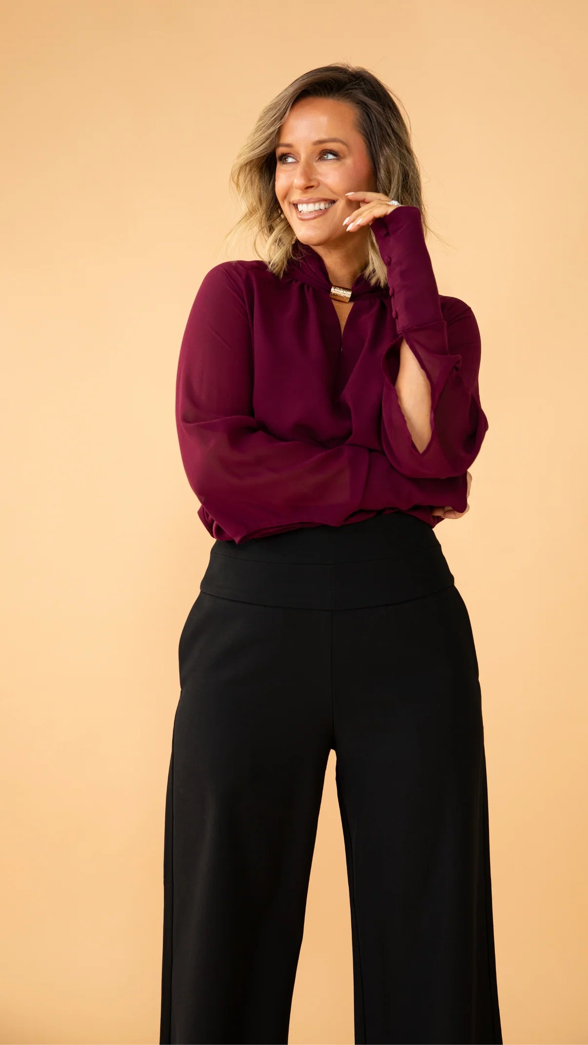 Midnight Reverie Chiffon Shirt - Wine